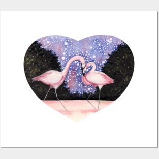 Flamingos in Love Heart Posters and Art